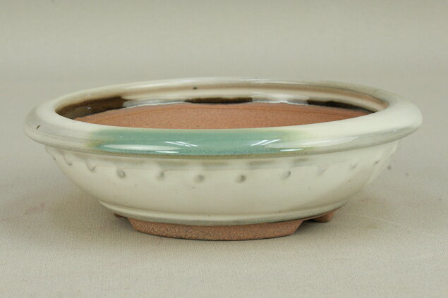 【伊予路園】【盆栽鉢】 小石原焼/丸外縁鋲付鉢 【白釉】【左右15cm】【ミニ鉢〜小鉢】