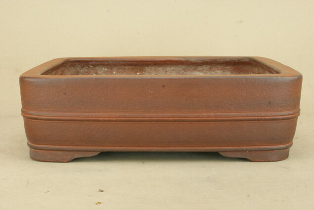 送料無料【盆栽鉢】 時代鉢 紀山作 紫泥胴紐長方鉢(中型サイズ / 無傷)いよじ園