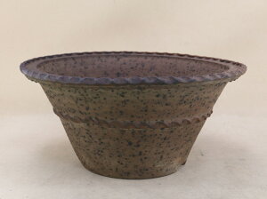 【盆栽鉢】 時代鉢 小石原焼 登り窯仕様 波縁丸鉢(径30.5cm 無傷)いよじ園