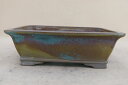 【盆栽鉢】 時代鉢 萬古焼 窯変外縁長方鉢(左右24.5cm 無傷)いよじ園