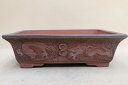 【盆栽鉢】 時代鉢 和泉窯 龍紋釘彫外縁長方鉢(左右35cm ホツ微)いよじ園
