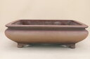 送料無料【盆栽鉢】 時代鉢 銭号作 紫泥袋式長方鉢(左右40.6cm 無傷)いよじ園