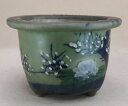 【盆栽鉢】 時代鉢 古瀬戸 青磁梅花絞外縁丸鉢 (直径22.4cm 無傷)いよじ園