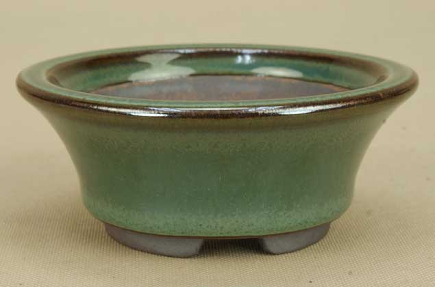 【伊予路園】【盆栽鉢】 小石原焼/陣笠丸鉢(緑釉)【大きめのミニ鉢】 【口径:9cm 高:3.7cm】