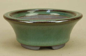 【伊予路園】【盆栽鉢】 小石原焼/陣笠丸鉢(緑釉)【大きめのミニ鉢】 【口径:9cm 高:3.7cm】