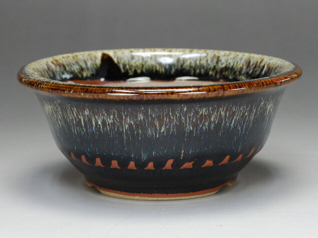 【伊予路園】【盆栽鉢】 小石原焼/外縁胴縄丸鉢 【海鼠釉】【左右12cm】【ミニ鉢〜小鉢】