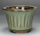 【伊予路園】【盆栽鉢】 小石原焼/丸反り深鉢 【緑釉】【左右13.5cm】【ミニ鉢~小鉢】