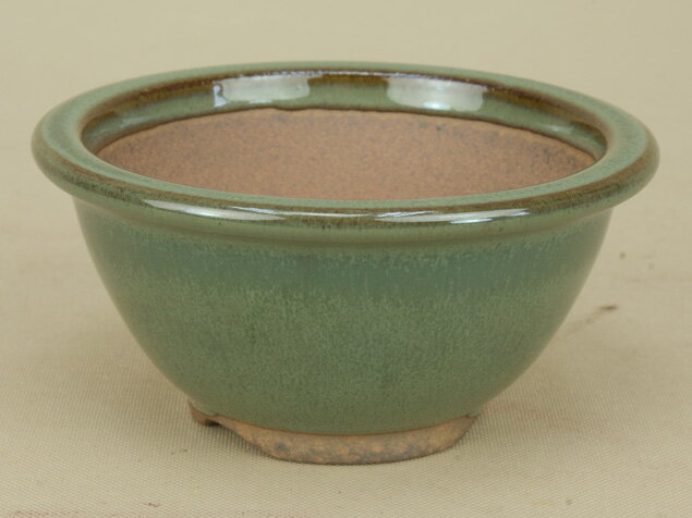 【伊予路園】【盆栽鉢】 小石原焼/3.5寸 中深丸鉢 【緑釉】【左右11cm】【ミニ鉢〜小鉢】