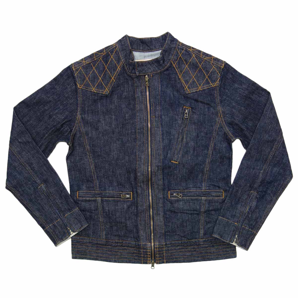 児島ジーンズ　デニムWライダースジャケット　ダークブルー　サイズL 13oz Denim Stretch Single Riders Jacket / 13oz デニムストレッチ