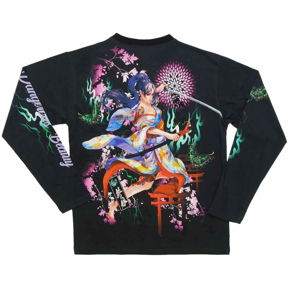 Rakuten - 【ポイント5倍】抜刀娘 ばっとう娘 妃那 和柄 長袖 Tシャツ ロンT メンズ 黒 251852