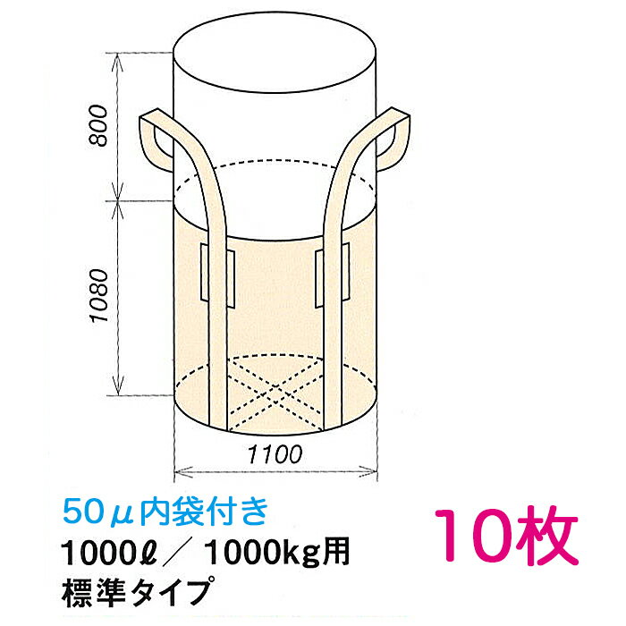 楽天横濱ゼームス商会-楽天市場店コンテナバッグ OW-002丸HS-U 内袋付 Φ1100×H1080 10枚 容量1000L 最大積載1トン 丸型 標準生地 UV剤配合 レキシブルコンテナ フレコン,トンパック,トランスバッグ,ワンウェイコンテナバッグ,ワンウェイバッグ,トン袋,PPバッグ,クロスコンテナーバッグ,ジャンボ土のう