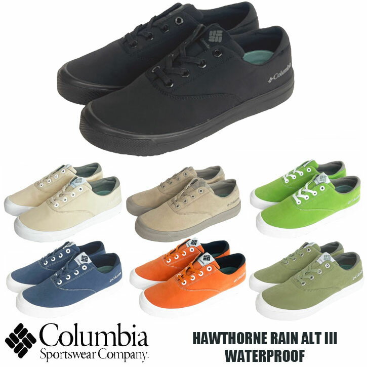 ColumbiaHAWTHORNE RAIN ALT III WATER PROOF コロンビアからタウンユースで活躍できそうなルックスのローカットシューズが登場!! 耐久性と安全性を高めたアウトソールは、ラバー面積を増やし、グリップ性が向上、様々な路面で滑りにくいように開発。 また、負荷がかかりやすく擦り減りがちな足先部分にラバーを配置し、グリップ性と耐久性が向上。 クッション性が高く軽量で、グリップ性を考えたソールパターンを使用しているので履き心地も快適です。 防水機能ウォータープルーフにより雨や雪から足元を守ります。 キャンプやフェスなどのアウトドアシーンからタウンユースまで幅広く活躍出来るアイテムです。 甲皮：合成繊維（ポリエステル） 底材：合成底／合成ゴム 防水構造：ウォータープルーフ サイズは、23センチ〜28センチ ■定価は、9500円＋税。 メーカー希望小売価格はメーカー商品タグに基づいて掲載しています。