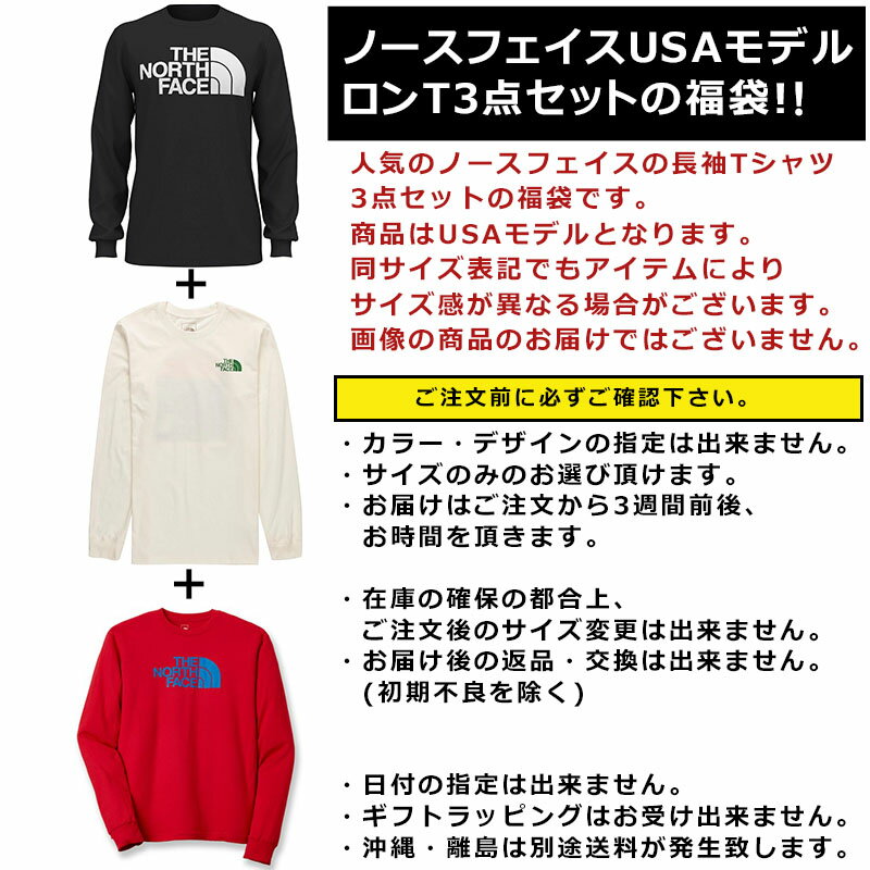 ノースフェイス Tシャツ 長袖 福袋 メンズ 3枚セット USAモデル THE North Face 長袖Tシャツ ロンT ロンティー 3点セット ロングスリーブ 送料無料 メンズ ブランド 福袋 2022 取寄まとめ買い お得 お楽しみ袋 秋 秋服 秋セット