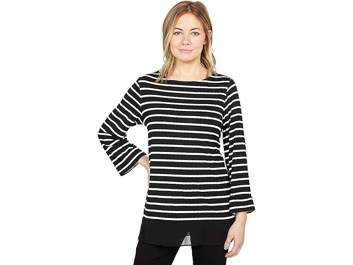 (取寄) ヴィンスカムート ロング スリーブ ニット ストライプ チュニック Vince Camuto Long Sleeve Knit Stripe Tunic Rich Black