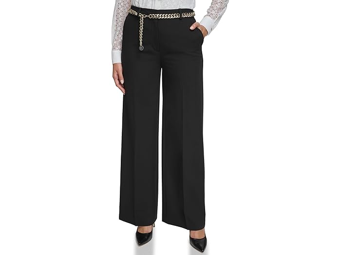 (取寄) トミーヒルフィガー ベルテッド ワイド レッグ パンツ Tommy Hilfiger Belted Wide Leg Pants Black