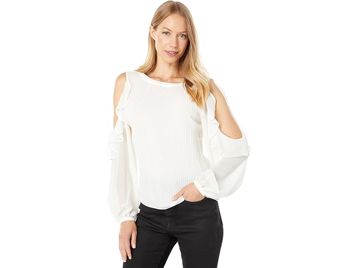 (取寄) ワンステート ラッフル ロング スリーブ クルー ネック プリーツ ディテール トップ 1.STATE Ruffle Long Sleeve Crew Neck Pleat Detail Top Soft Ecru