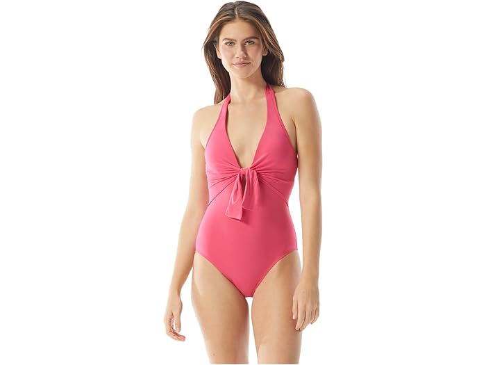 (取寄) ヴィンスカムート ソリッド タイ フロント ホルター ワンピース Vince Camuto Solid Tie Front Halter One-Piece Dragon Fruit