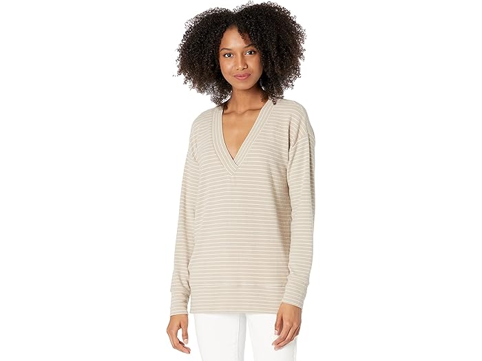 (取寄) ボビ ロサンゼルス ハーモスタ ストライプ V-ネック スウェットシャツ bobi Los Angeles Hermosta Stripe V-Neck Sweatshirt Tan/White