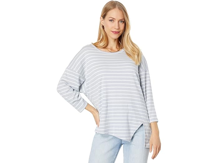(取寄) スリー ドッツ ストライプ アシンメトリック ティー Three Dots Stripe Asymmetric Tee Icelandic Blue/Rainy Day Stripe