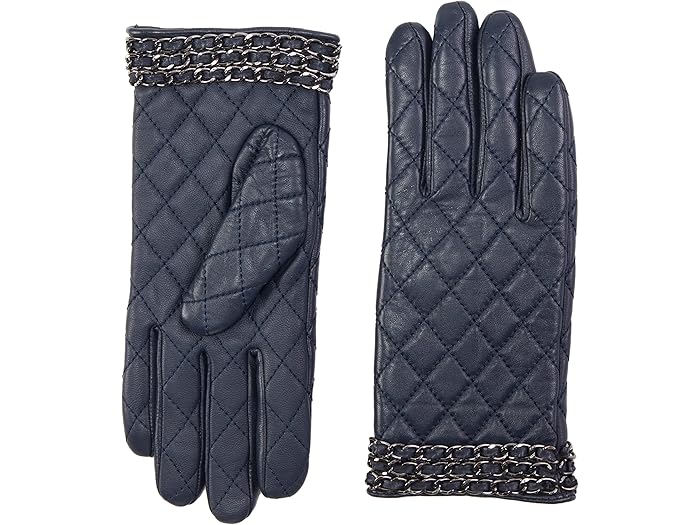 (取寄) バッジェリーミシュカ キルテッド レザー グローブ W/ チェイン Badgley Mischka Quilted Leather Gloves w/ Chain Navy