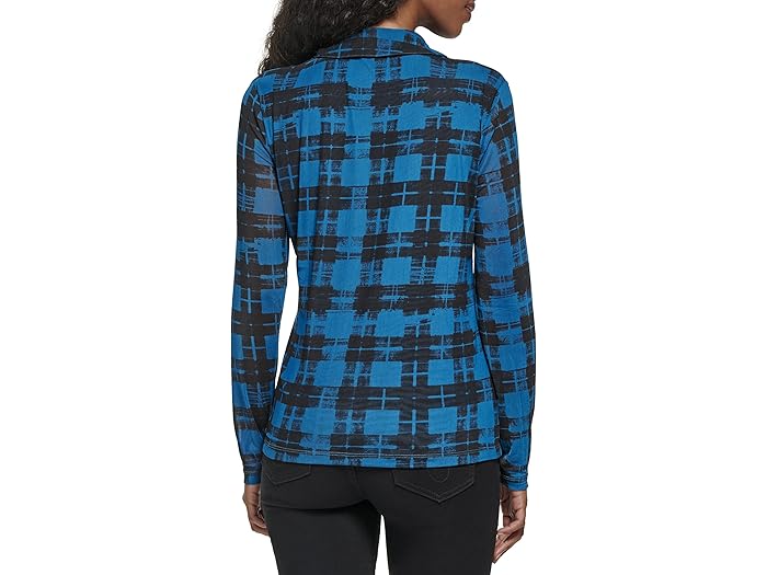 (取寄) カルバンクライン プリンテッド ボタン フロント ウィズ カラー Calvin Klein Printed Button Front with Collar Black/Cypress