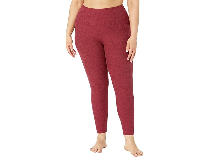 (取寄) ビヨンドヨガ プラス サイズ アウト オブ ポケット ハイ ウェスト スペースダイ ミディ レギングス Beyond Yoga Plus Size Out Of Pocket High Waisted Spacedye Midi Leggings Garnet Red Heather