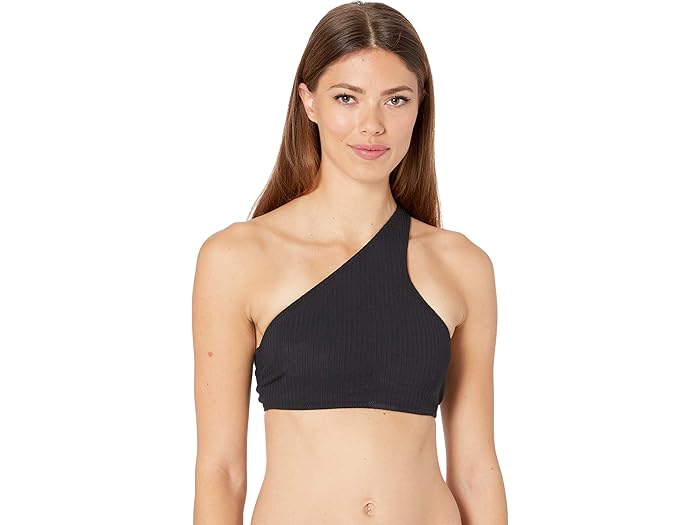 (取寄) ラルフローレン リブド ソリッズ ワン ショルダー ブラ トップ Polo Ralph Lauren Ribbed Solids One Shoulder Bra Top Black