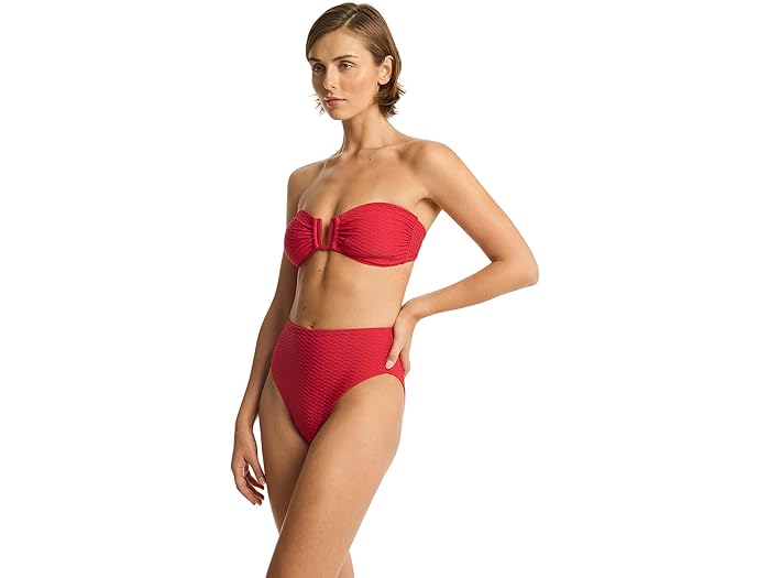 (取寄) シー レベル スイム ハニーコーム レトロ ハイウェスト パンツ SEA LEVEL SWIM Honeycomb Retro High-Waist Pant Red