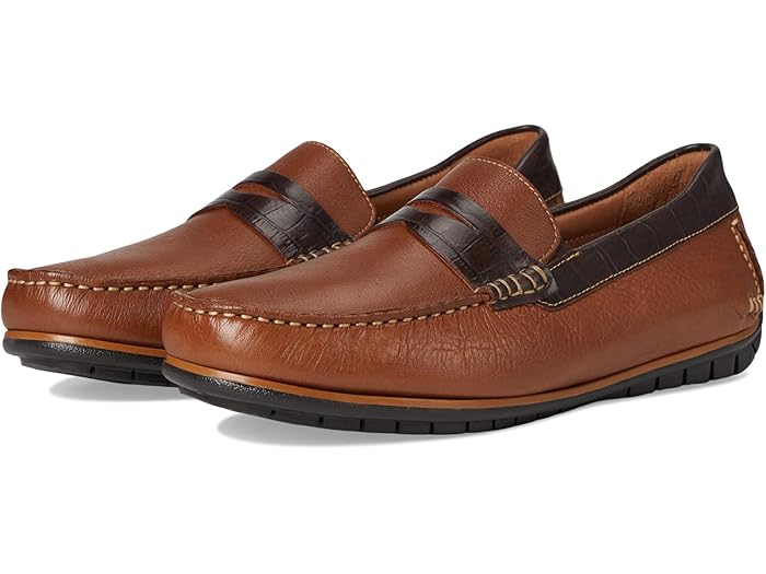 (取寄) ジョンストン&マーフィー コート 2.0 ペニー Cort 2.0 Penny Tan Full Grain/Dark Brown Croc Embossed Full Grain