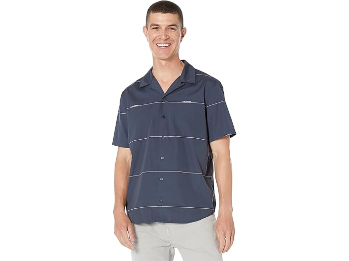 (取寄) カルバンクライン ショート スリーブ ストライプ イージー シャツ Calvin Klein Short Sleeve Stripe Easy Shirt Ink