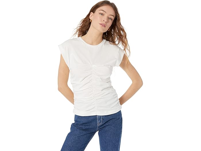 (取寄) マンゴ クラインフル ルーシュド フロント Tシャツ MANGO Kleinfru Ruched Front T-Shirt White
