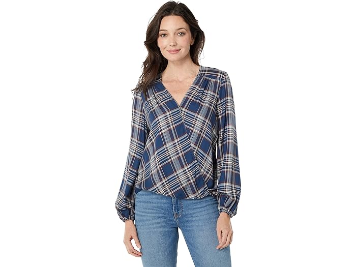 (取寄) マックス スタジオ ロング スリーブ トップ Max Studio Long Sleeve Shirttale Top Navy Plaid