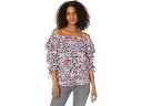 (取寄) マイケルコース フローラル ラッフル ペザント トップ MICHAEL Michael Kors Floral Ruffle Peasant Top Cerise(4)