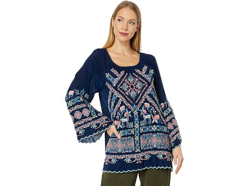 (取寄) ジョニー ワズ リナ チュニック Johnny Was Lina Tunic Blue Night (取寄) ジョニー ワズ リナ チュニック Johnny Was Lina Tunic Blue Night
