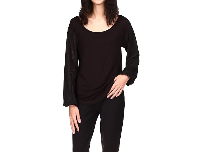 (取寄) マイケルコース オープン ネック ロング スリーブ トップ MICHAEL Michael Kors Open Neck Long Sleeve Top Black