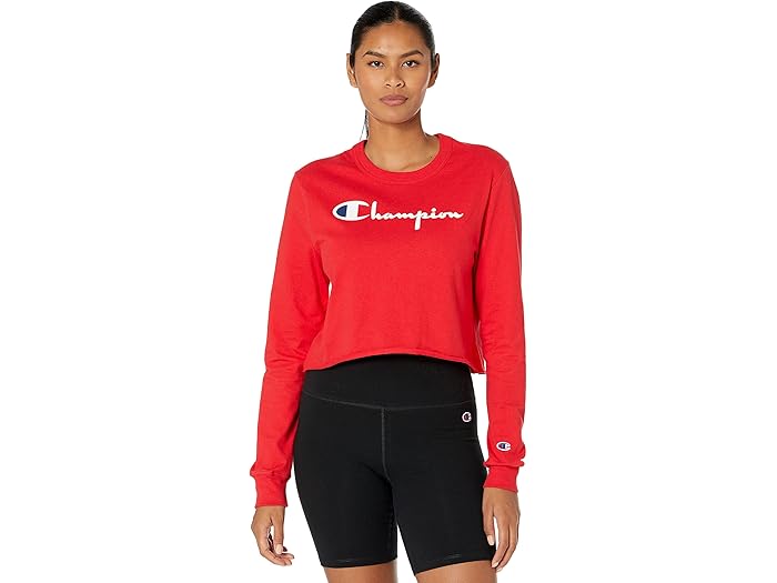 (取寄) チャンピオン ライフ ボーイフレンズ ロング スリーブ クロップド Tシャツ Champion LIFE Boyfriend Long Sleeve Cropped T-Shirt Scarlet