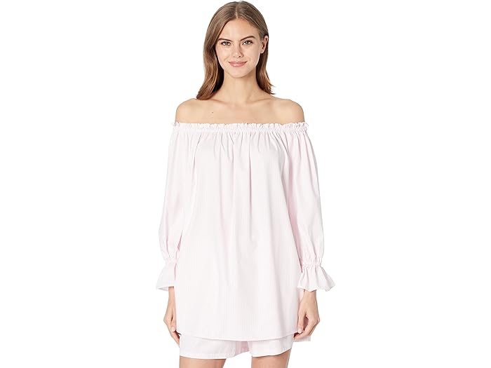 (取寄) ウェイフ フリーマン ロング スリーブ オフ ショルダー チュニック WAYF Freeman Long Sleeve Off Shoulder Tunic Pink Pinstripe