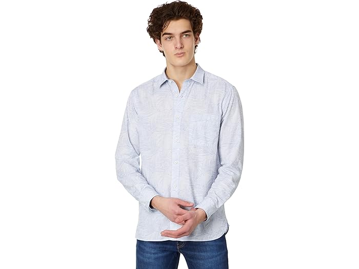 (取寄) ジョンストン&マーフィー フォーリージ ストライプド リネン シャツ Johnston & Murphy Foliage Striped Linen Shirt Blue