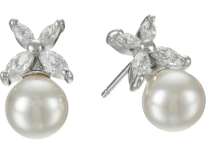 (���) Majorica 8mm �ѡ��� w CZ �ե� �����󥰥� Majorica 8mm Pearl w/ CZ Flower Earrings ...