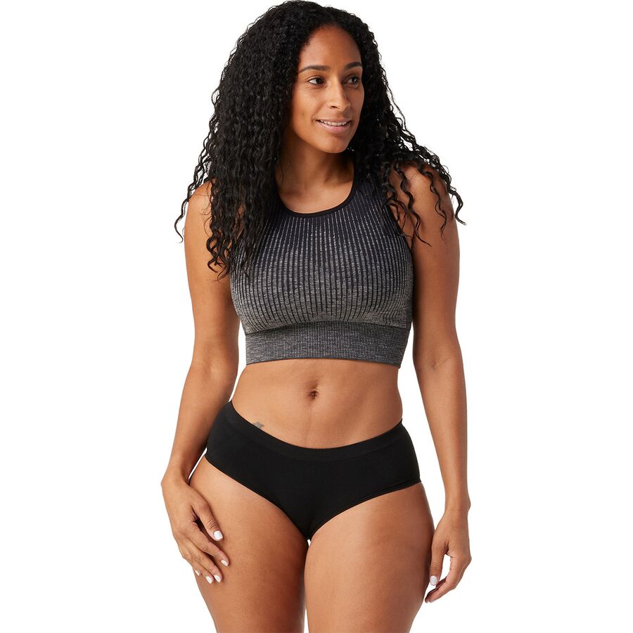 () ޡȥ ǥ ȥ˥å å ֥ -  Smartwool women Intraknit Crop Bra - Women's Black Heather