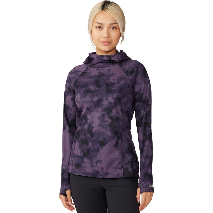 () ޥƥϡɥ ǥ ޥƥ ȥå - աǥå ȥå -  Mountain Hardwear women Mountain Stretch Long-Sleeve Hooded Top - Women's Blurple Ice Dye Print