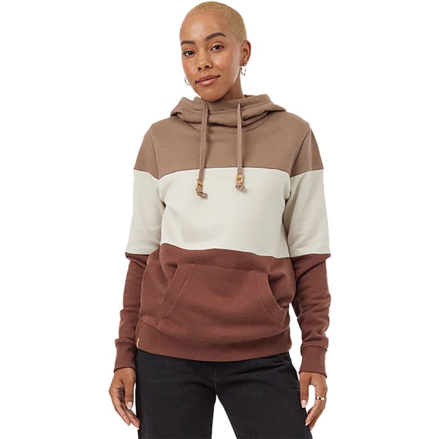 () ec[ fB[X c[t[X ubN oV[ p[J[ Tentree women TreeFleece Blocked Banshee Hoodie - Women's Pine Bark/Silver Cloud Grey/Mesa Red