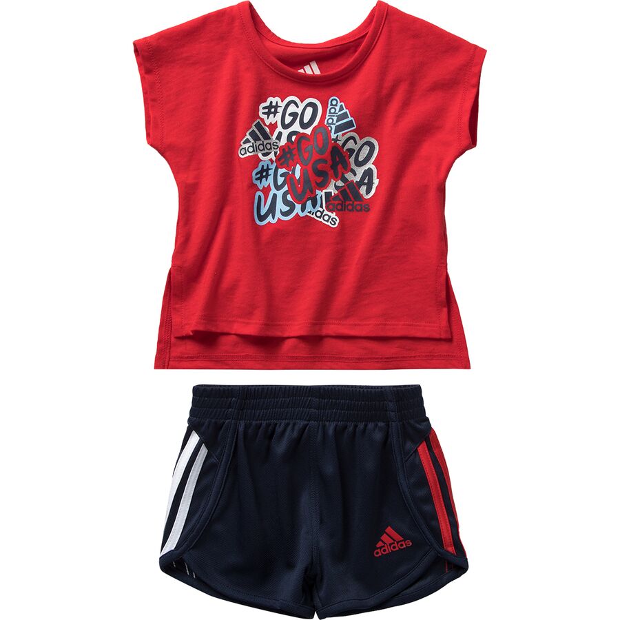 アディダス　ベビー服 (取寄) アディダス インファント ガールズ グラフィック T-シャツ メッシュ ショート セット - インファント ガールズ Adidas infant girls Graphic T-Shirt Mesh Short Set - Infant Girls' Vivid Red
