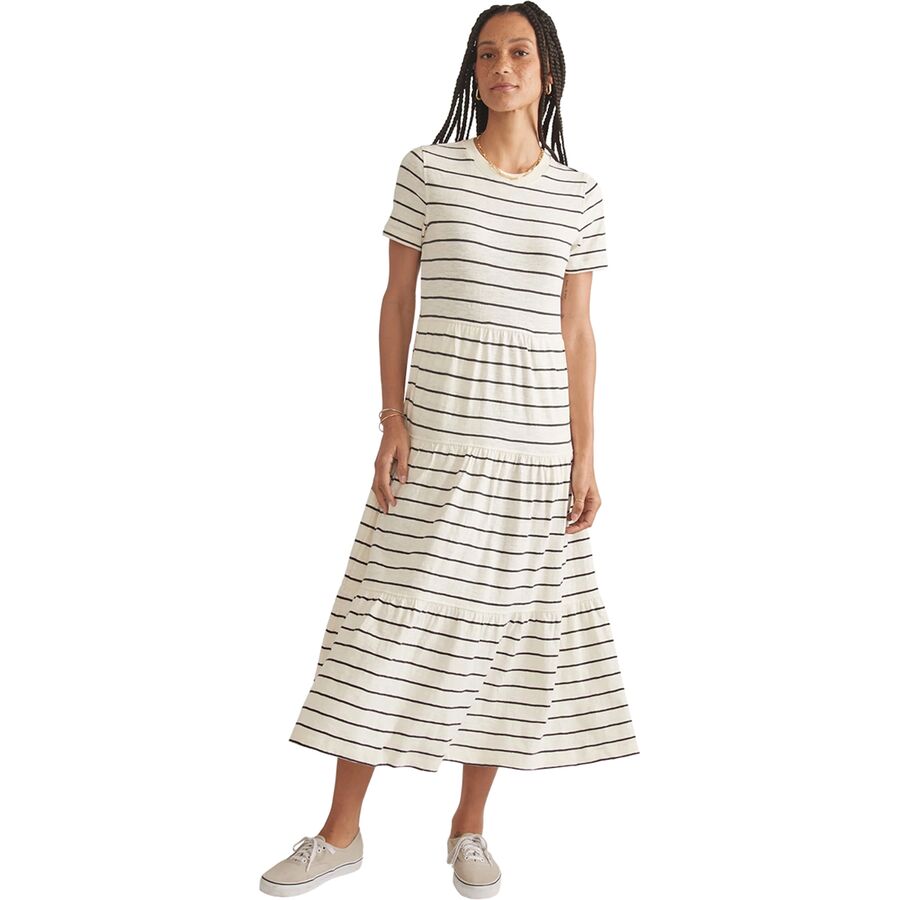 () }C[ fB[X Xu ~fB eBA XgCv hX - EBY Marine Layer women Slub Midi Tier Stripe Dress - Women's Antique White