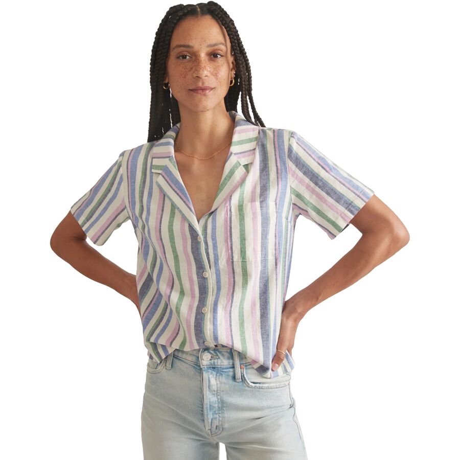 () }C[ fB[X [V[ V[gX[u wv ][g Vc - EBY Marine Layer women Lucy Short-Sleeve Hemp Resort Shirt - Women's Cool Stripe