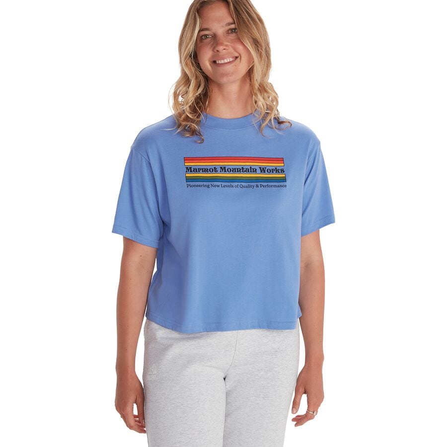 () }[bg fB[X pCIjAO {NV[ V[gX[u T-Vc - EBY Marmot women Pioneering Boxy Short-Sleeve T-Shirt - Women's Getaway Blue