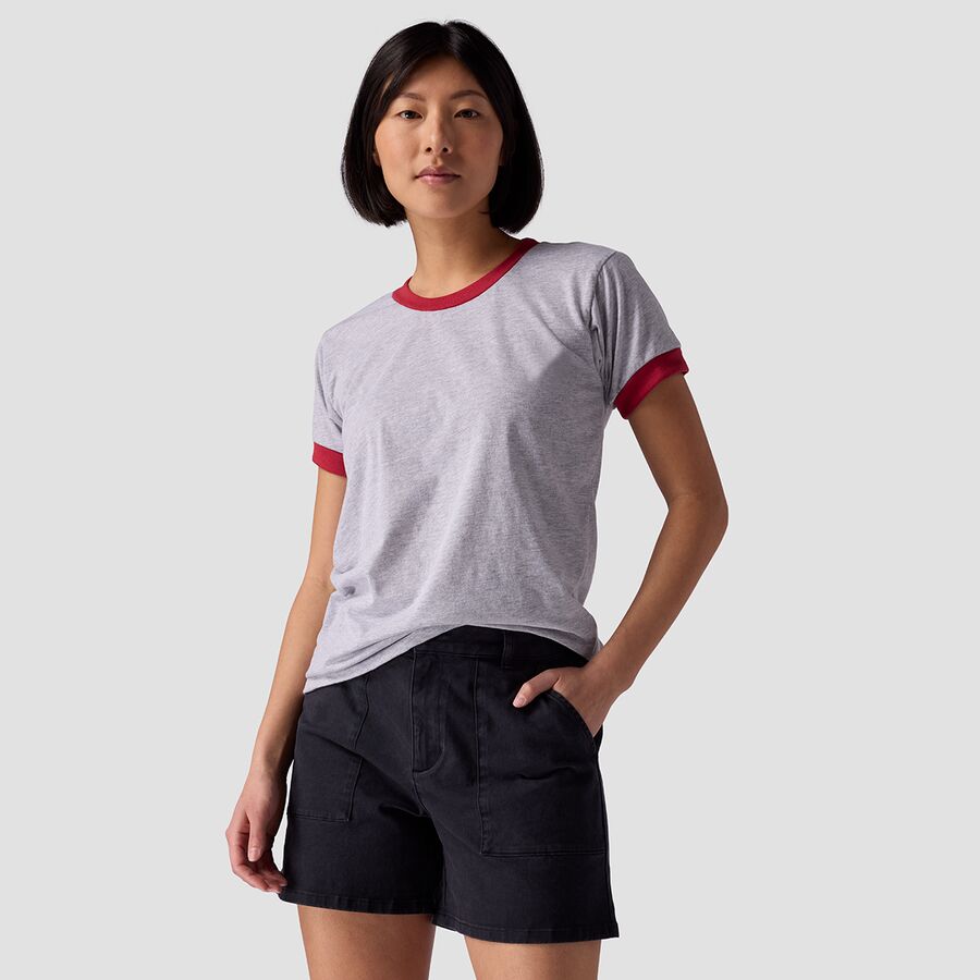 () XgCbN fB[X K[ V[gX[u T-Vc - EBY Stoic women Ringer Short-Sleeve T-Shirt - Women's Heather Grey/Crimson