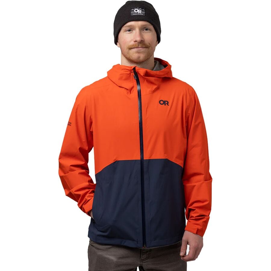 () ȥɥ ꥵ  ȥȥС ȥå 쥤 㥱å -  Outdoor Research men Stratoburst Stretch Rain Jacket - Men's Spice/Dark Navy