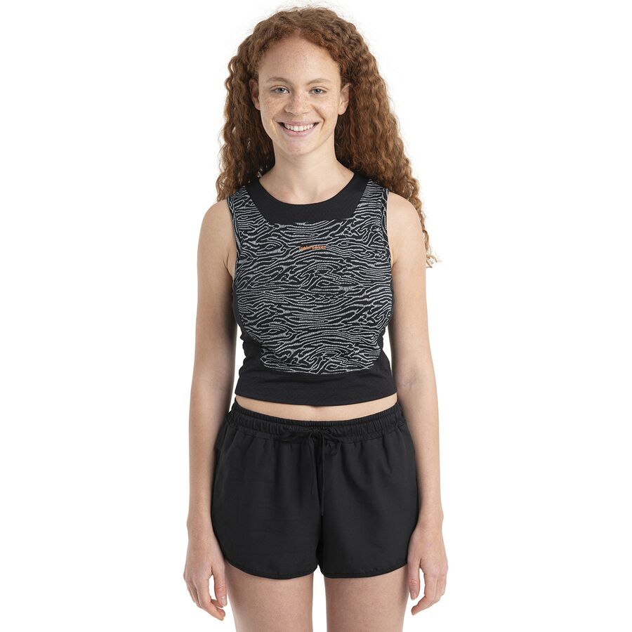 () ACXuCJ[ fB[X m 125 ][jbg Topo CY Nbvh u-^N - EBY Icebreaker women Merino 125 Zoneknit Topo Lines Cropped Bra-Tank - Women's Black/Snow/Aop