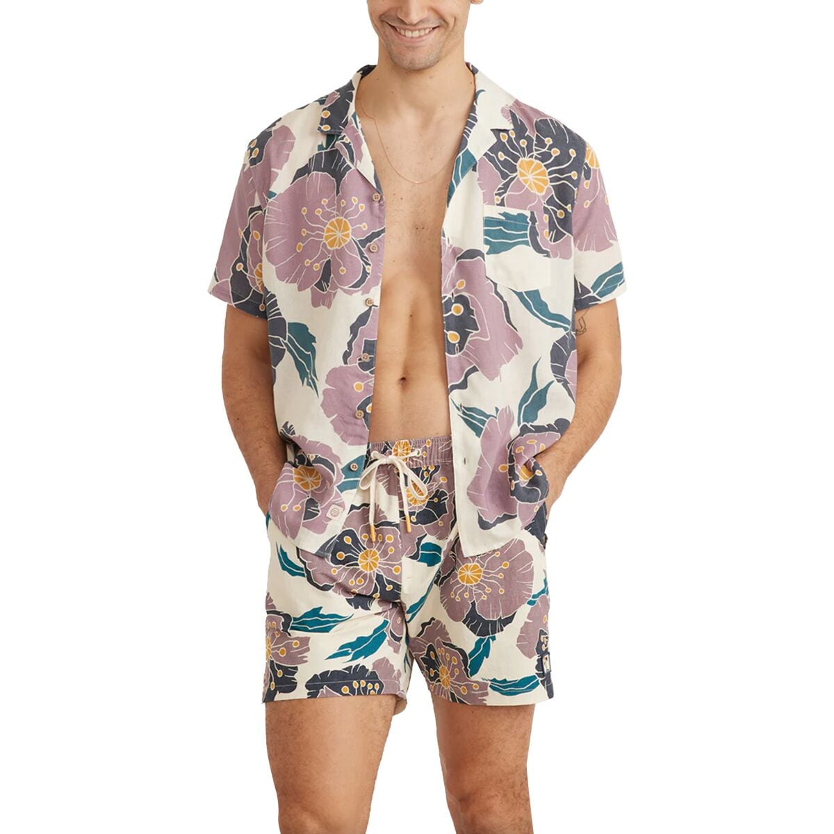 (取寄) マリンレイヤー メンズ パターン スイム トランク - メンズ Marine Layer men Pattern Swim Trunk - Men's Purple Floral Print